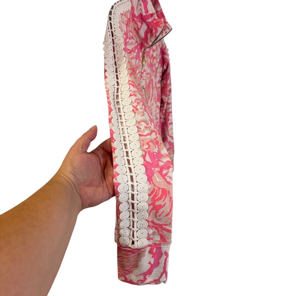 Lilly Pulitzer Pink Coral Print Half-Zip Pullover Top XS coastal bright lace - Picture 2 of 14